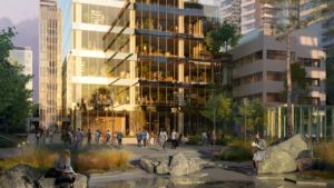 Havainnekuva Föörin edestä pihalta.